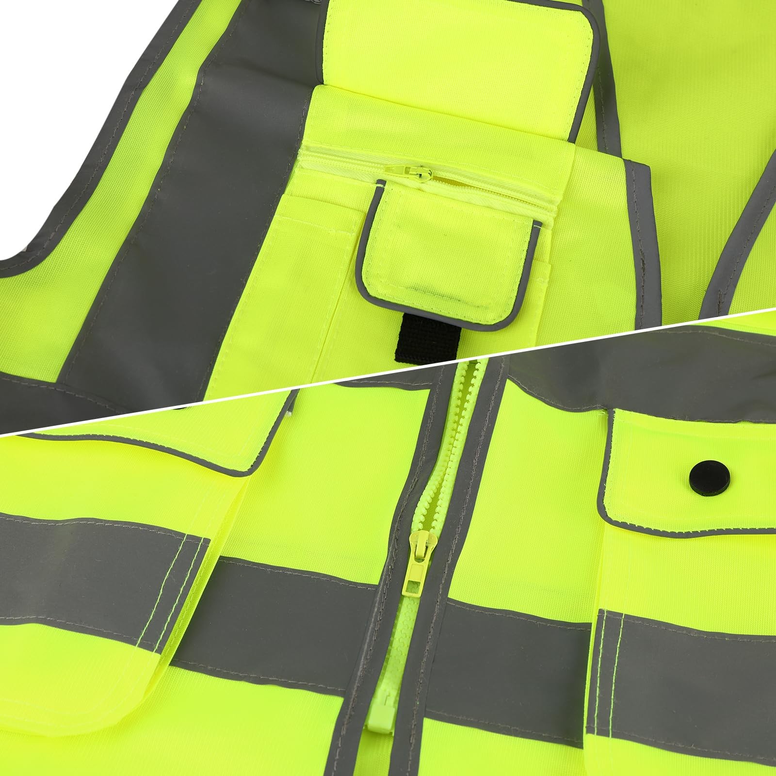 Class 2 High Visibility Safety Vest with Zipper Front 9 Pockets & Reflective L
