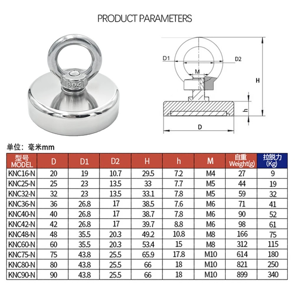 Neodymium Fishing Magnets Pulling Force Super Strong Round Rare Earth