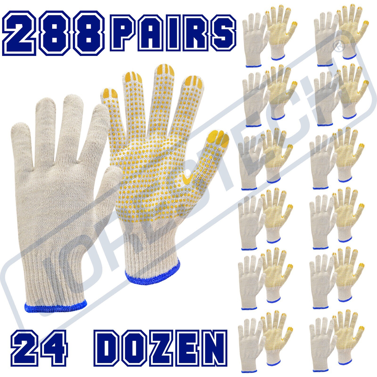 Palm Coated Dotted Work Gloves Poly Cotton PVC Dots String Knit 288 pairs Lot