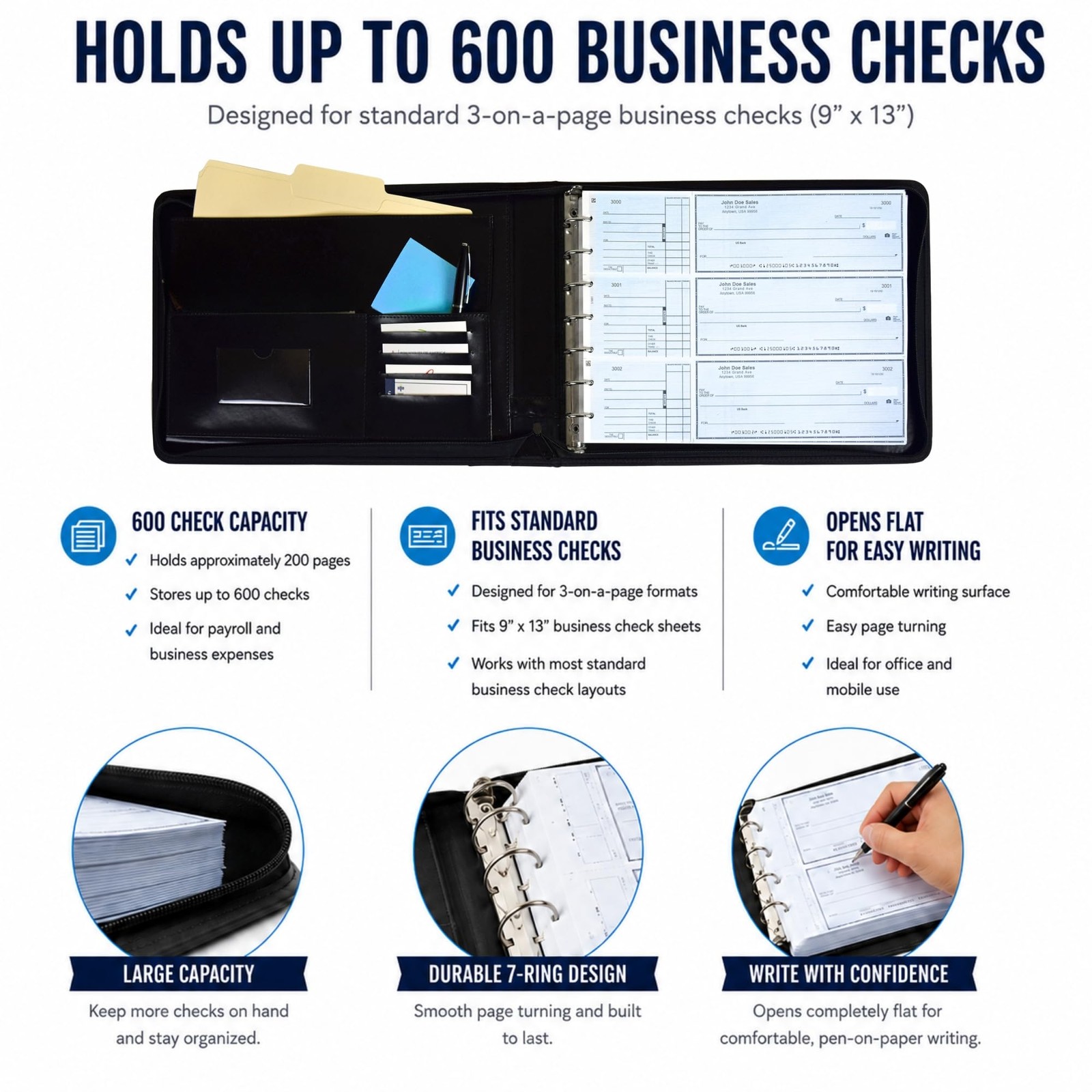 Executive Check Binder Zippered PU Leather Organizer