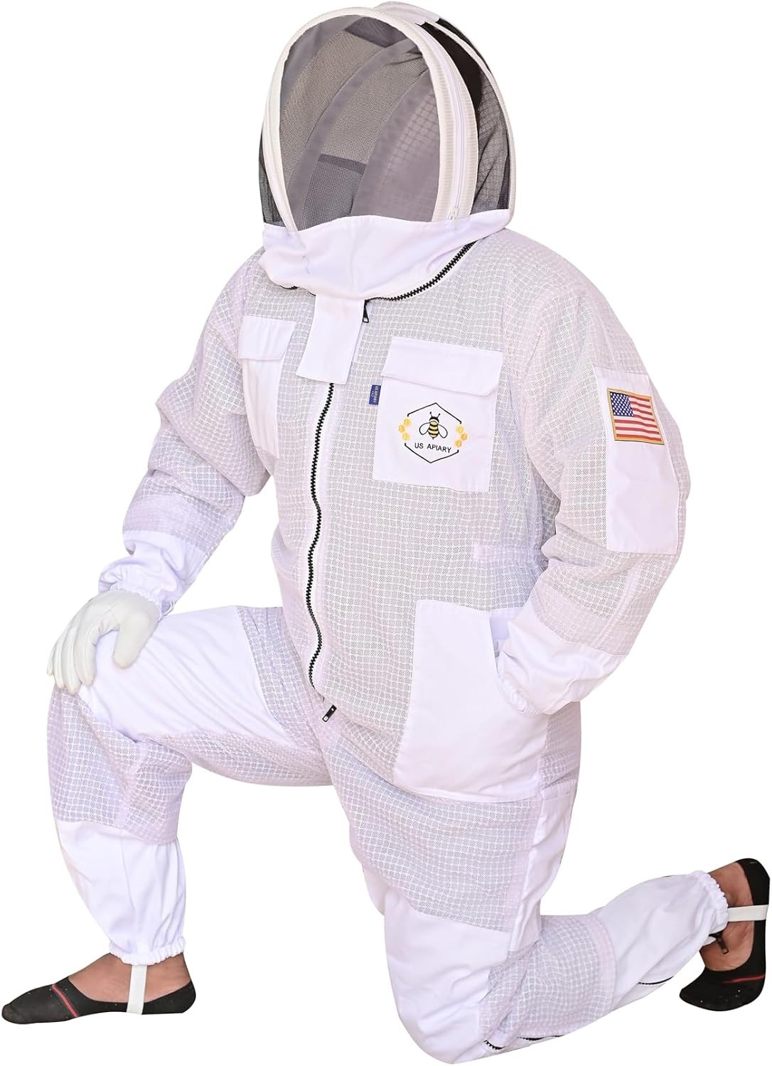 Heavyweight 3 Layer Bee Suit with Round Veil, Fencing Veil & Sting-Proof Gloves