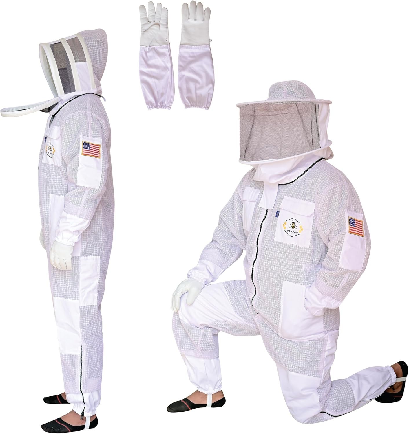 Heavyweight 3 Layer Bee Suit with Round Veil, Fencing Veil & Sting-Proof Gloves