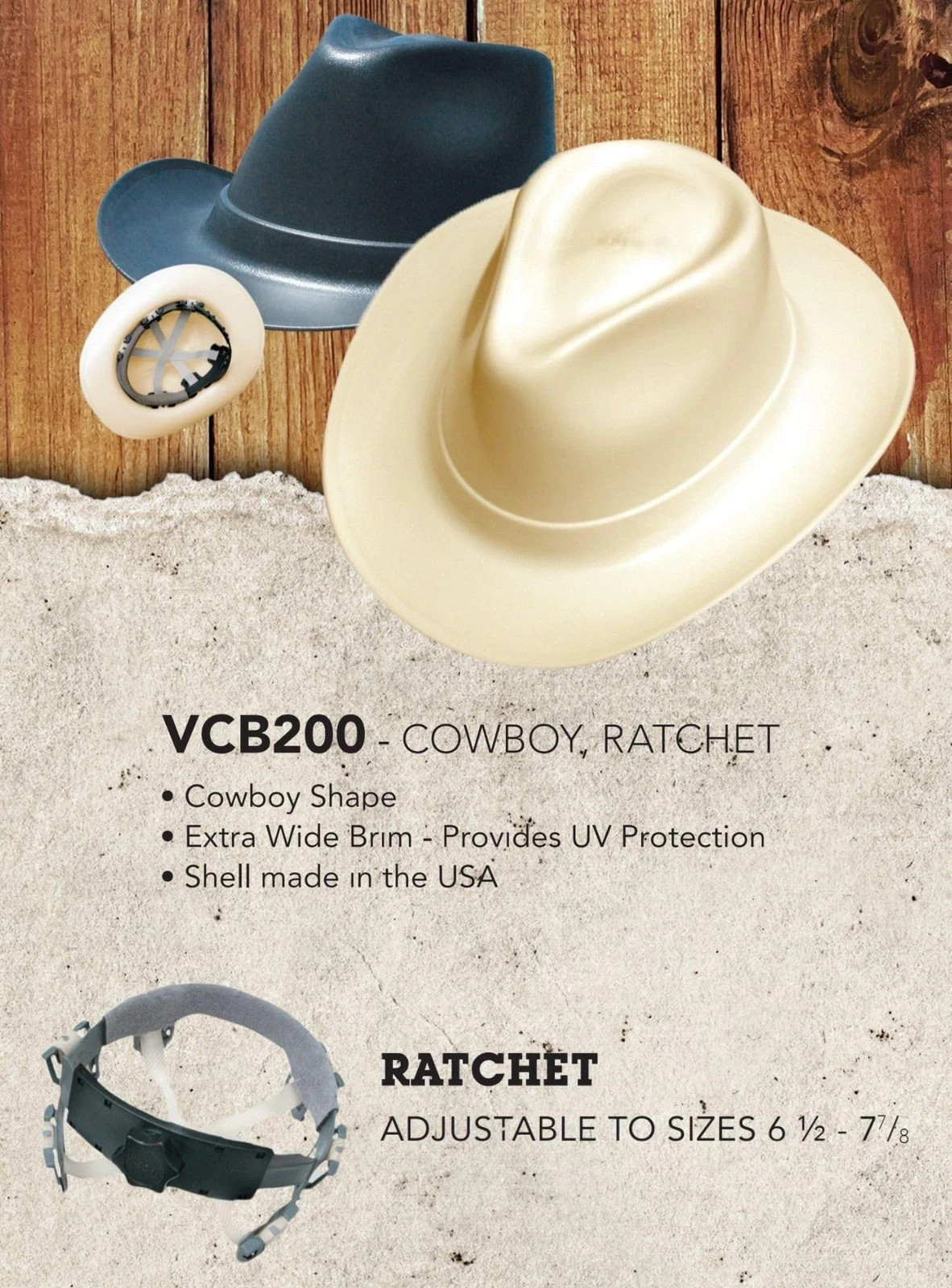 OccuNomix VCB200-06 Vulcan Cowboy Style Hard Hat with Ratchet One Size, Black