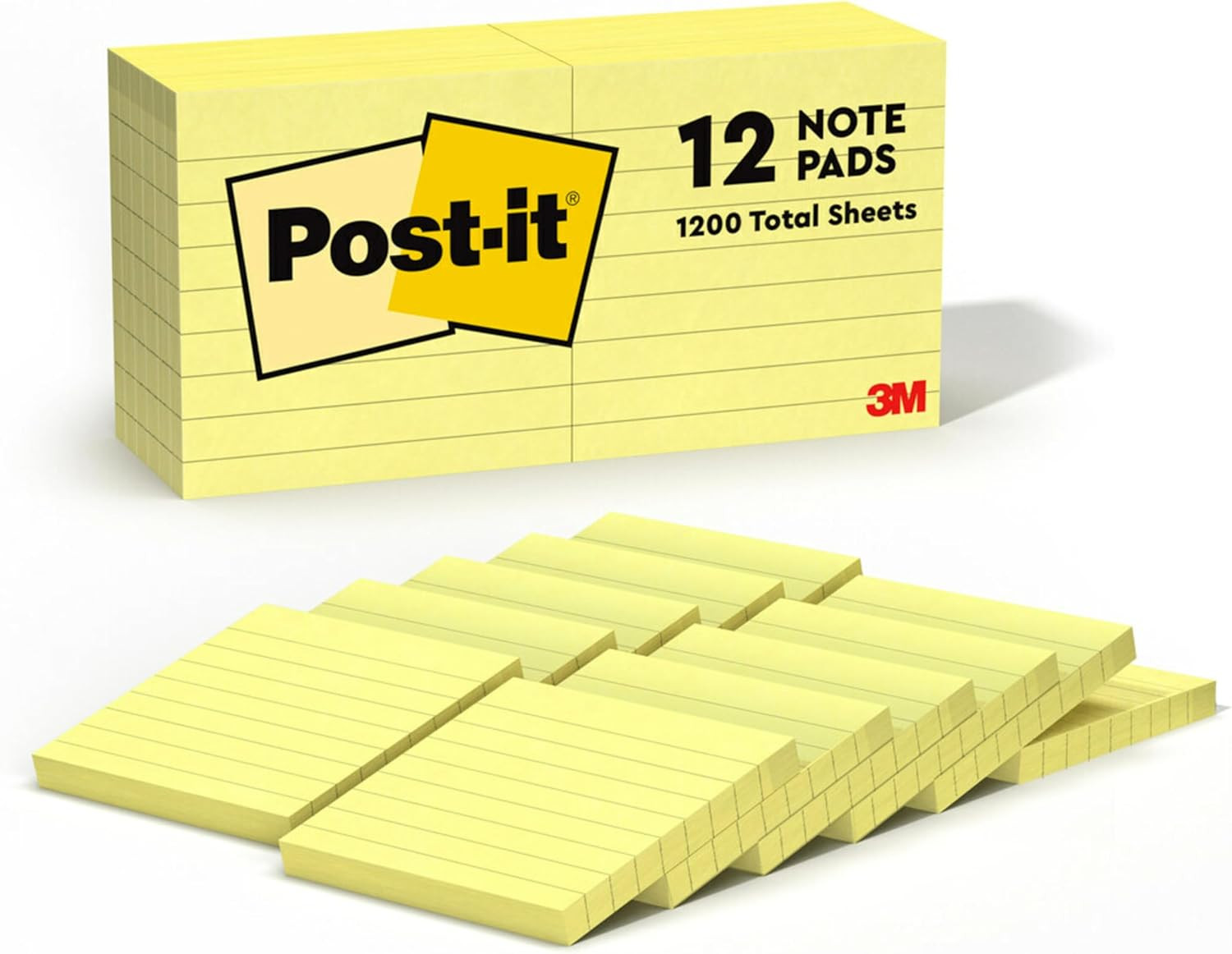 Post-it Notes 3×3 Canary Yellow Lined Sticky Notes 12 Pads 1200 Sheets 3M New