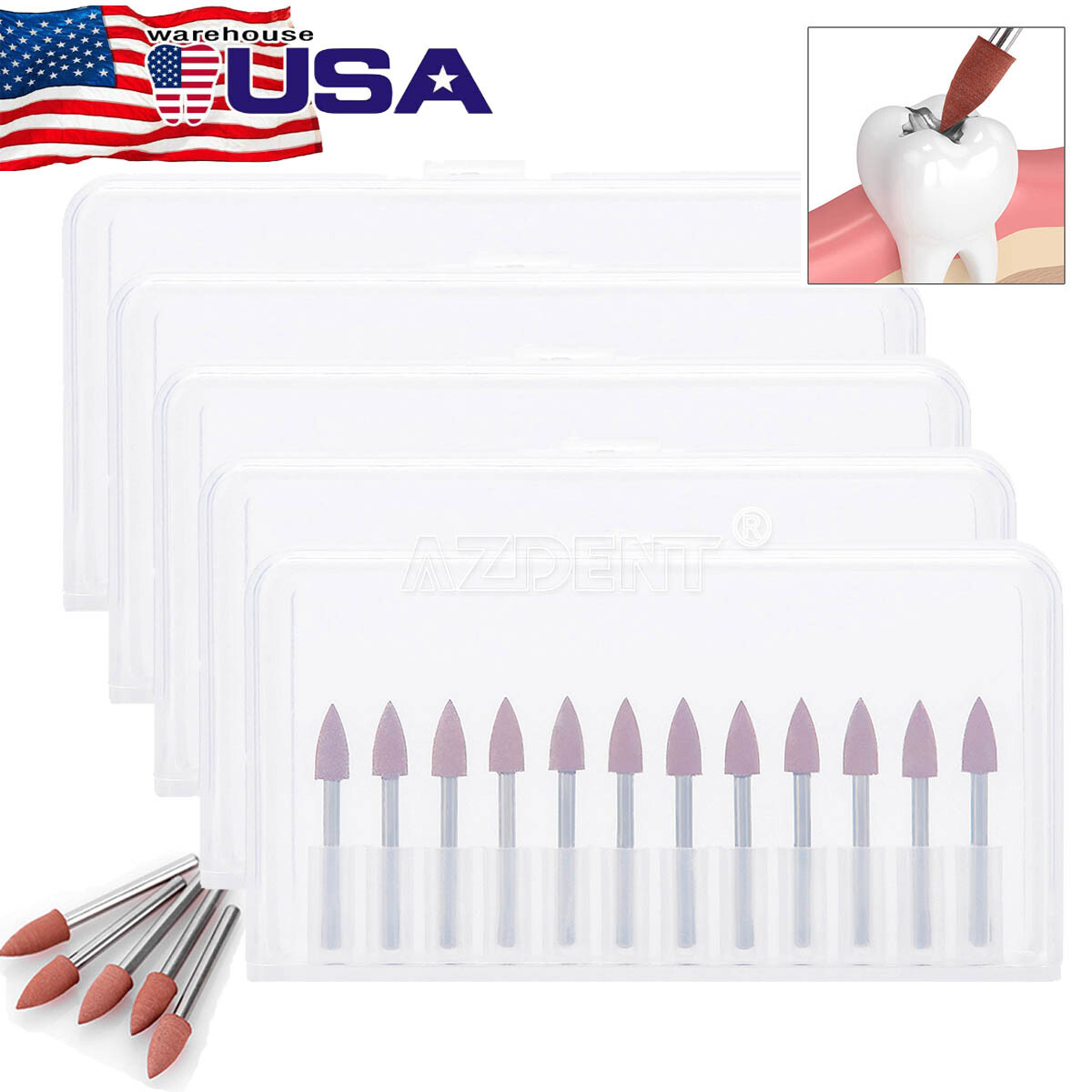 Dental Brownie Polishers Friction Grip FG Burs Mini Points 1.6mm AZDENT 12pc/Bo
