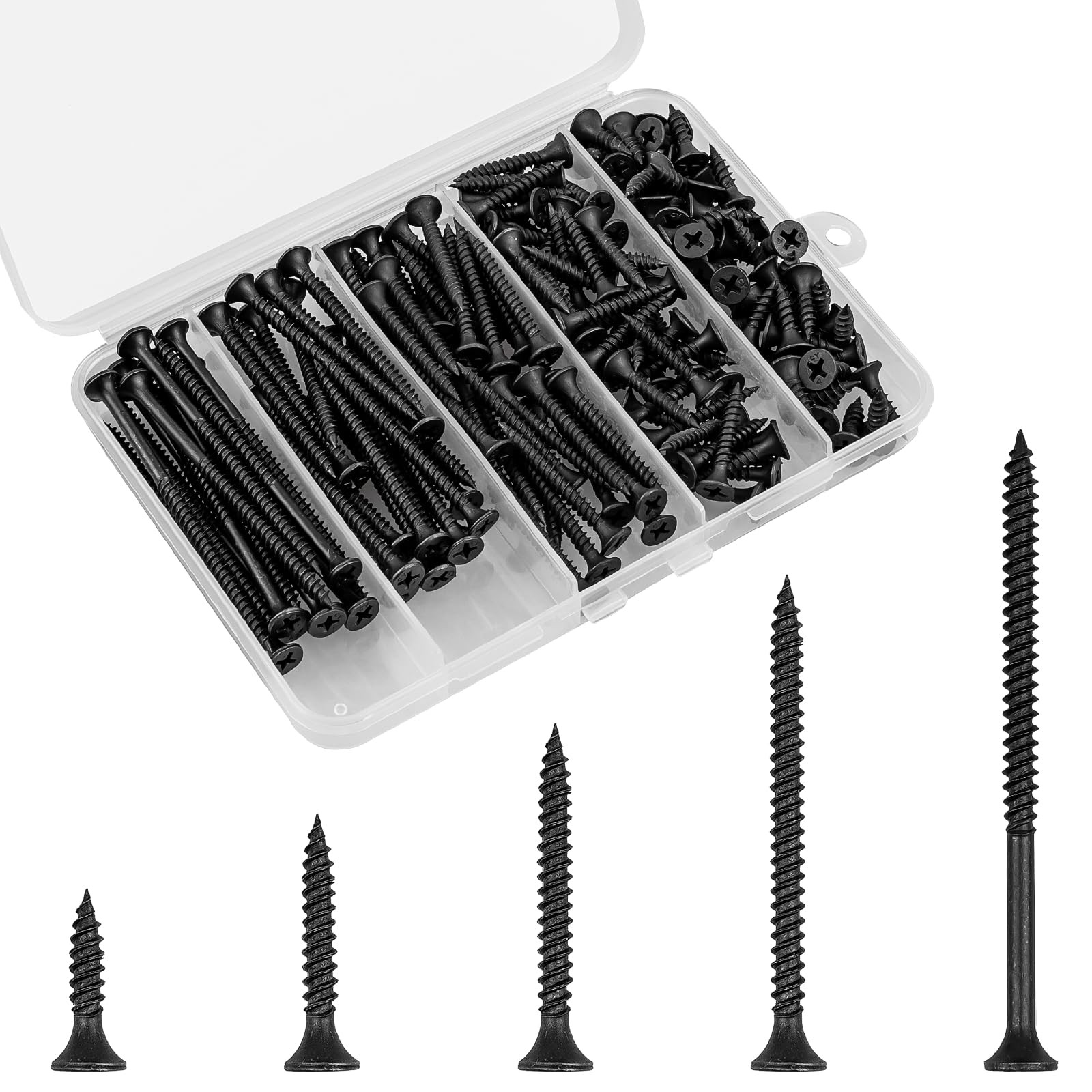 Wood Screws Assortment Kit, 168 PCS #6 Black x 1/2″, 168 pcs
