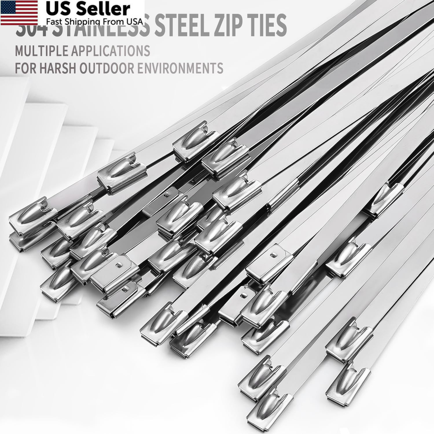 Metal Zip Ties 11.8 inch 100pcs 11.8x 0.18 x 0.01 inches (L*W*T), Silver