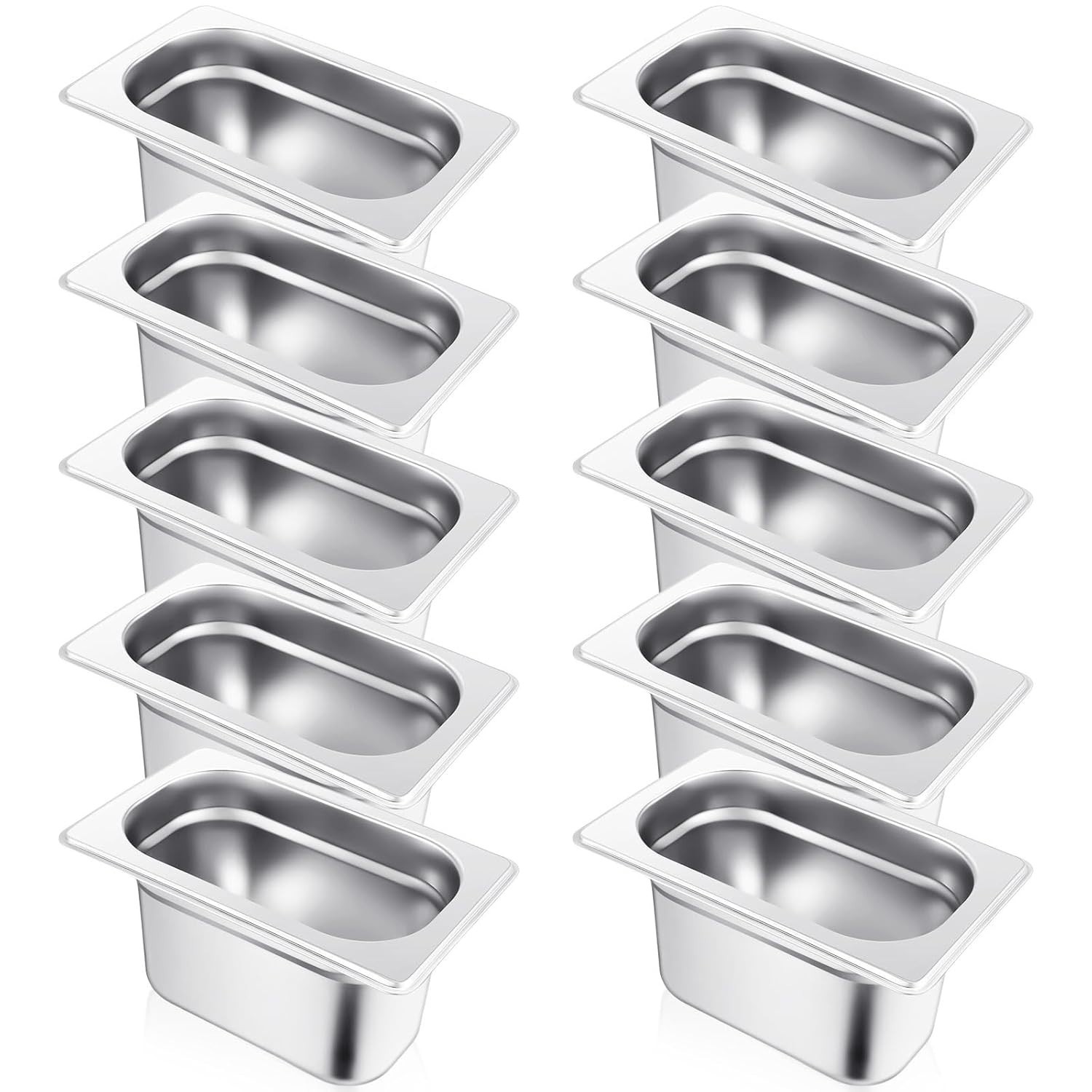 10 Pcs 1/9 Size 4 Inch Deep Hotel Pan Stainless Steel Steam Table Pan Commercial