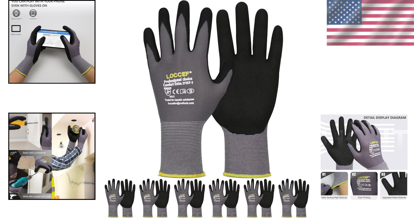 Comfortable Seamless Knit Nylon Gloves – Water-Repellent & 6 Pairs Included