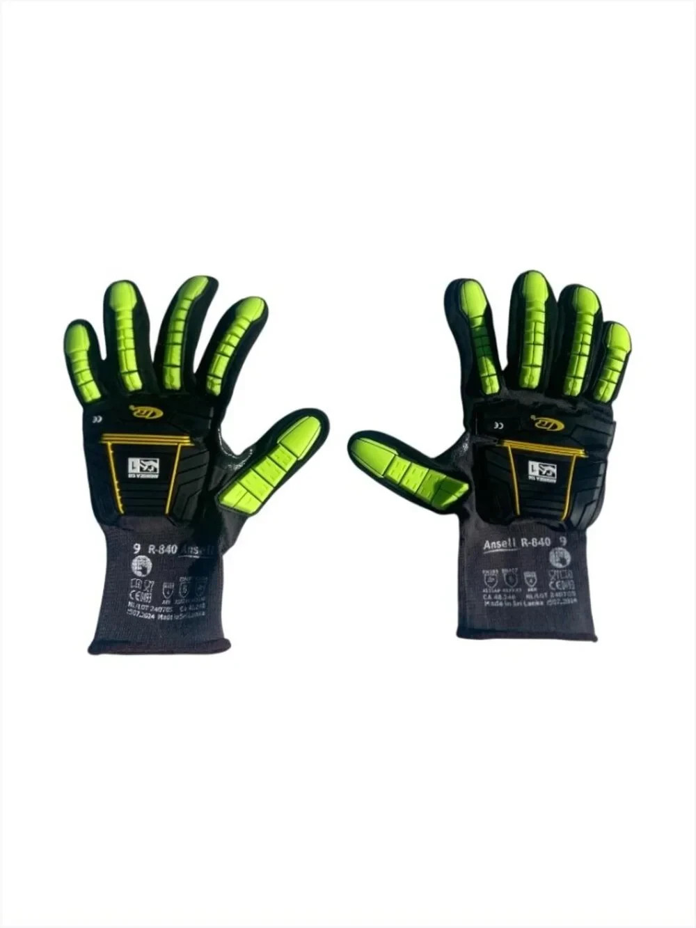 2 Pairs Ansell ActivArmr R-840 Impact-Resistant Work Gloves Size 9/L Black Green