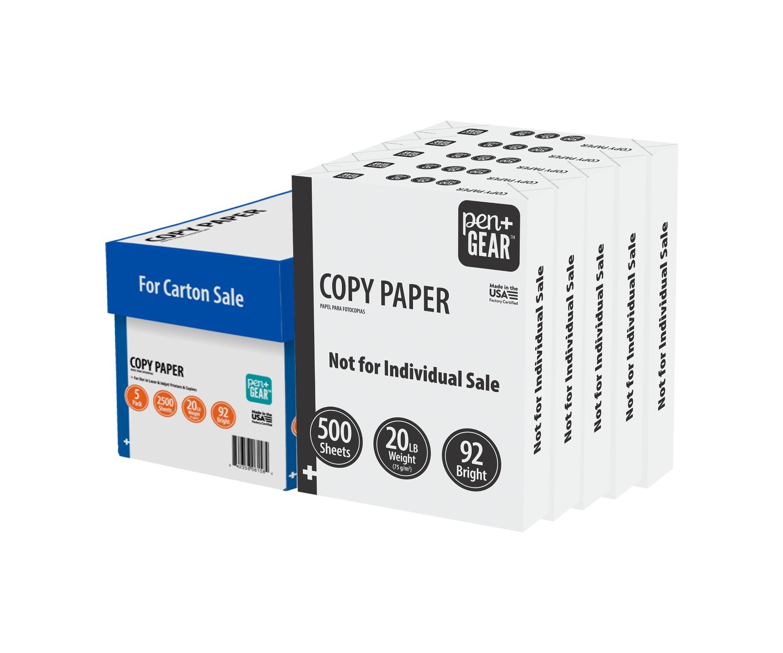 Pen+Gear Copy Paper, 8.5″x11″, 92 Bright, 20 lb, White, 5 Ream Case 2,500 Sheets