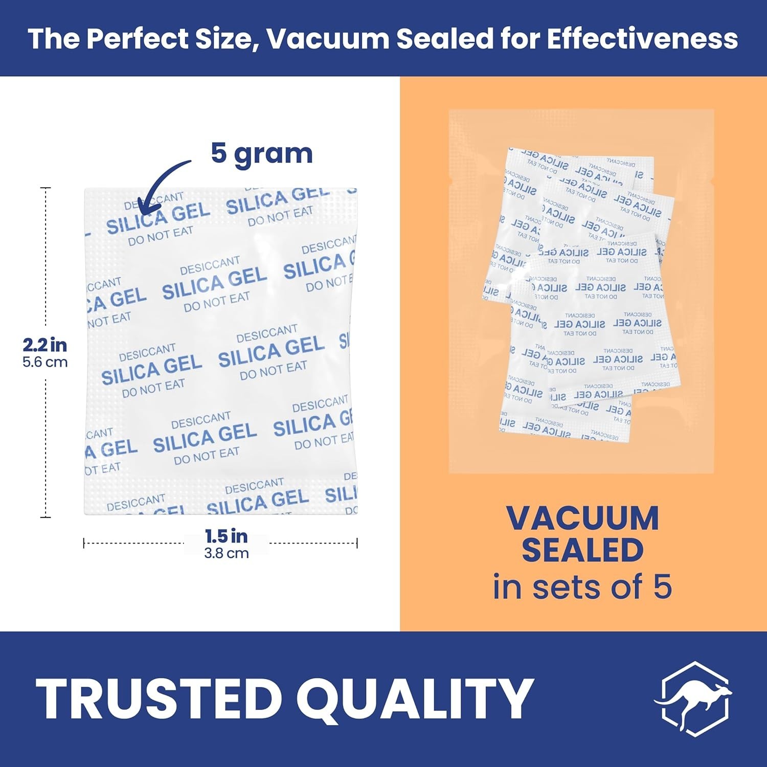 Wallaby 5g Silica Gel Desiccant Packs Food Safe Rechargeable 100 Pack