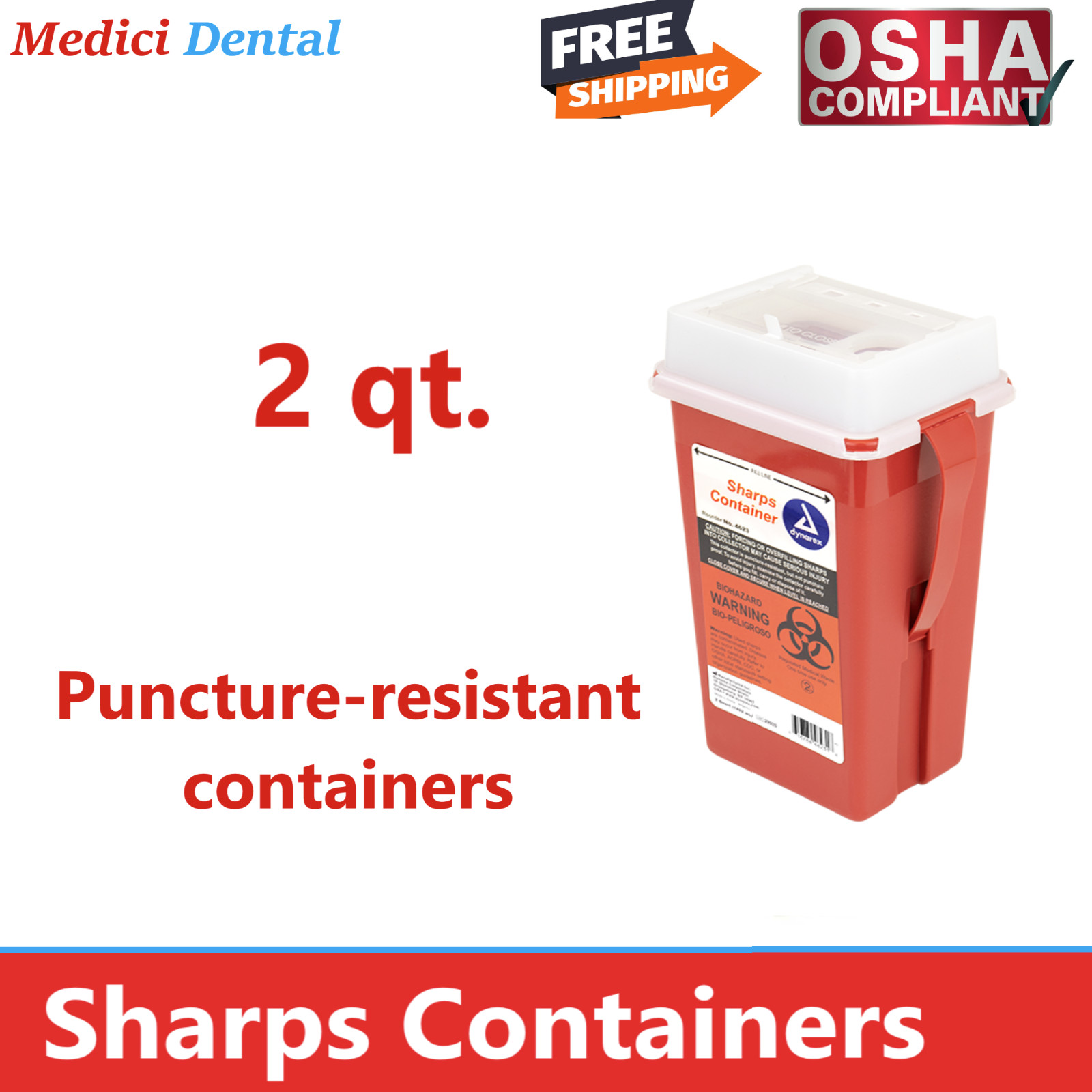 2 PACK! Sharps 2 Quart Biohazard Container Needle Disposal Doctor DYNAREX