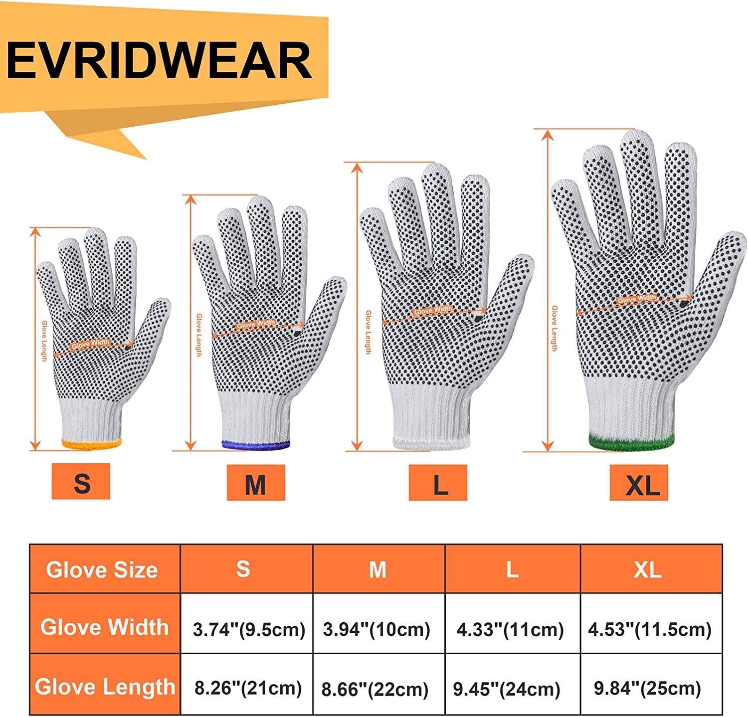 EvridWear Cotton Polyester String Knit Work Gloves With One Side Dots, 12 Pairs