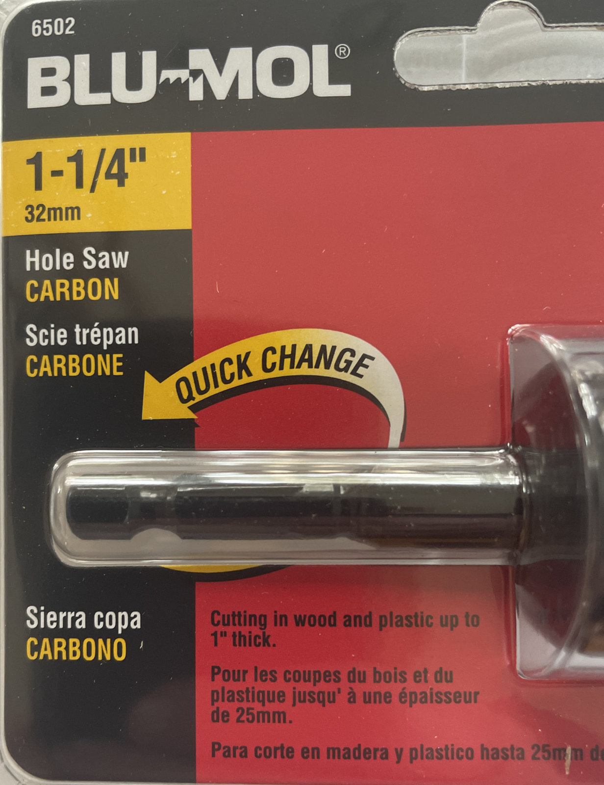 Blu-Mol 6502 1-1/4″ Carbon Steel Arbored Hole Saw For Wood W/ 1” Cut Depth