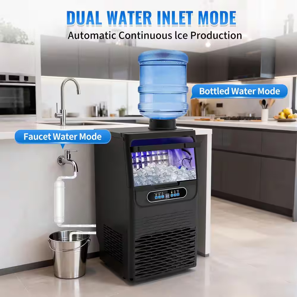 14 In. 100 Lbs./24H Built-In or Freestanding Half Size Cubes Ice Maker with 30 L