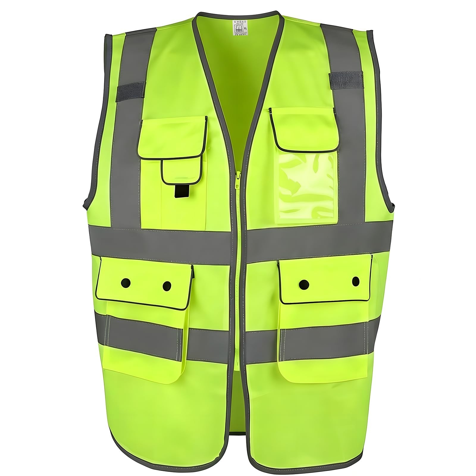 Class 2 High Visibility Safety Vest with Zipper Front 9 Pockets & Reflective