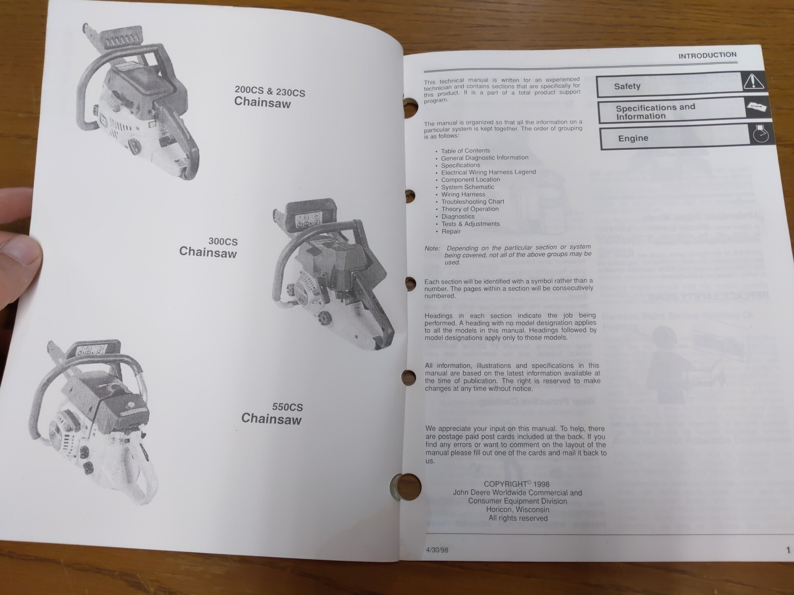John Deere 200CS,230CS,300CS,550CS Chainsaws Technical Manual, TM1750