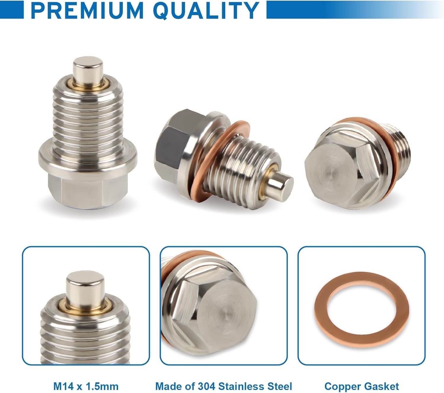 M14 x 1.5 Stainless Steel Magnetic Oil Drain Plug with Neodymium Magnet Fits for