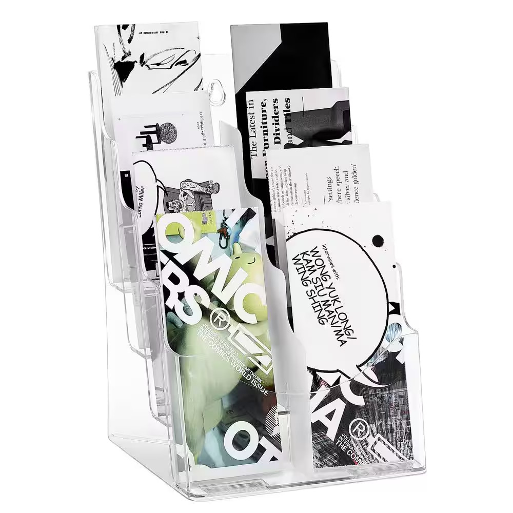 Magazine Display Stand, Acrylic Brochure Display 8.5 X 11 In. 4-Tier Magazine Ra