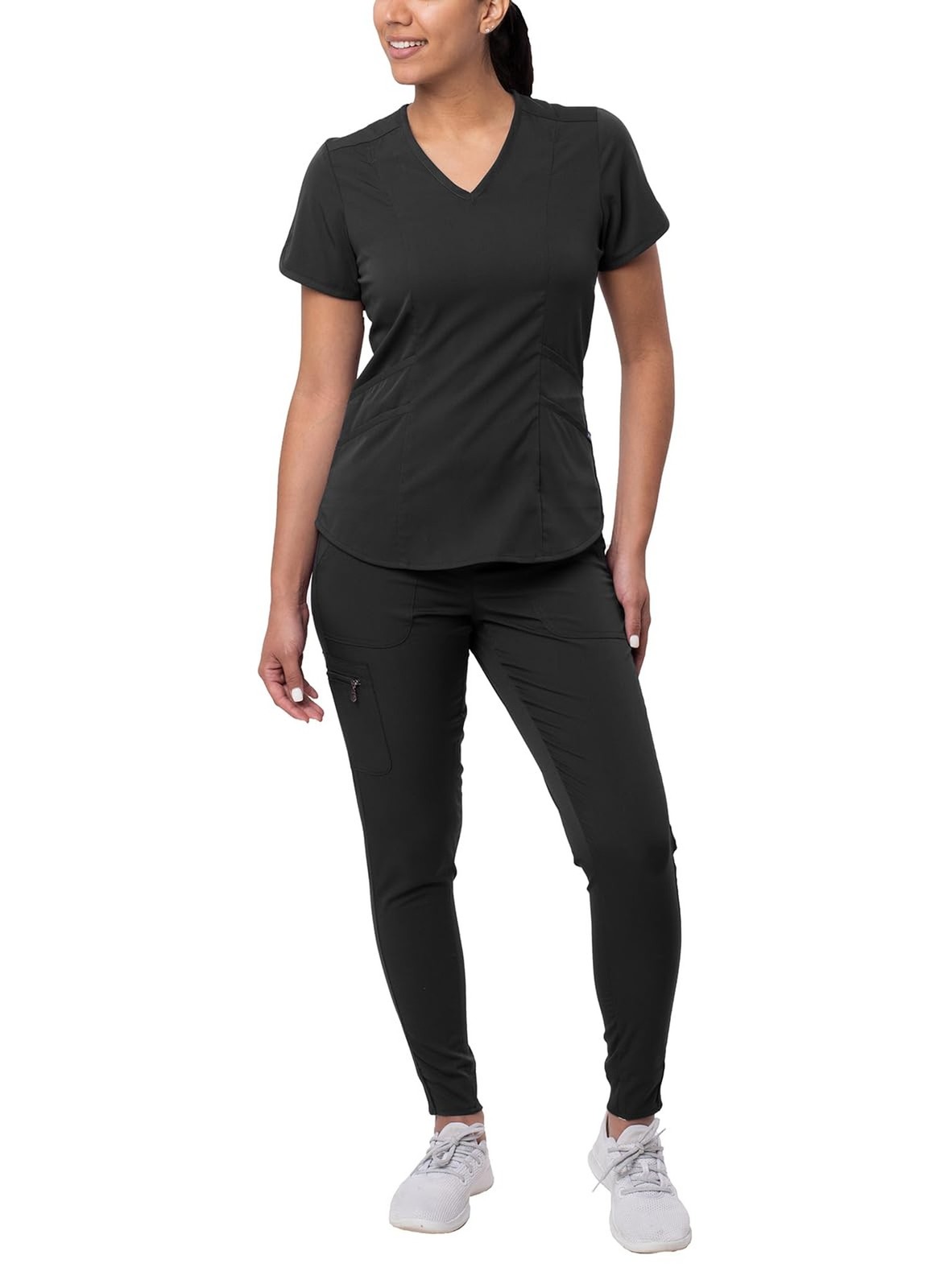 Adar Pro Modern Athletic Scrub Set for Women – Modern V-Neck Scrub Top & Yoga…