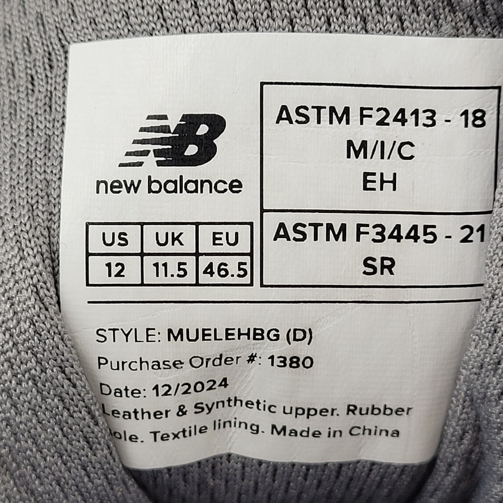 New Balance Men Composite Toe Work Shoes Black Grey MUELEHBG Size 12