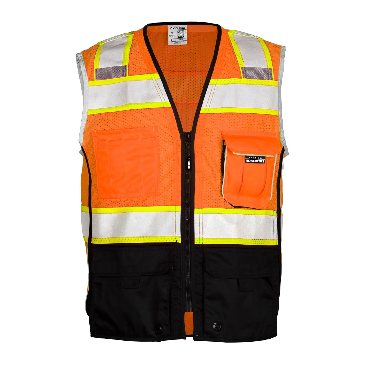Mens High Visibility Reflective Premium Black Series Bottom Vest 1516 Zipper