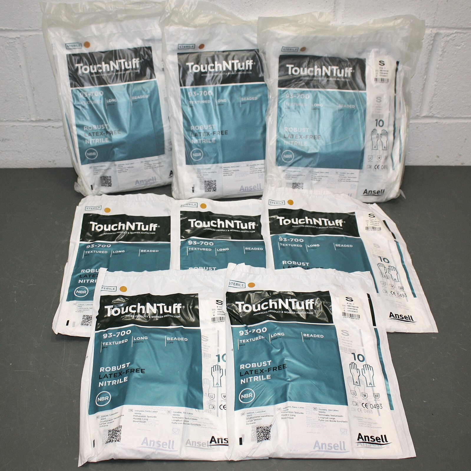 (200 Pairs) Ansell TouchNTuff Sterile Nitrile Gloves 93-700, 5 mil Size S, ISO 5