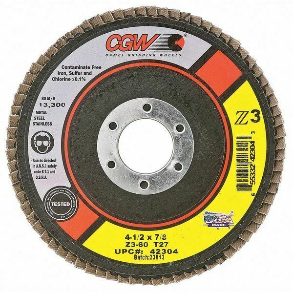 CGW 42304 Flap Disc 4 1/2″ X 7/8 Z3-60 grit 100% zirconia, Type 27 Box of 10