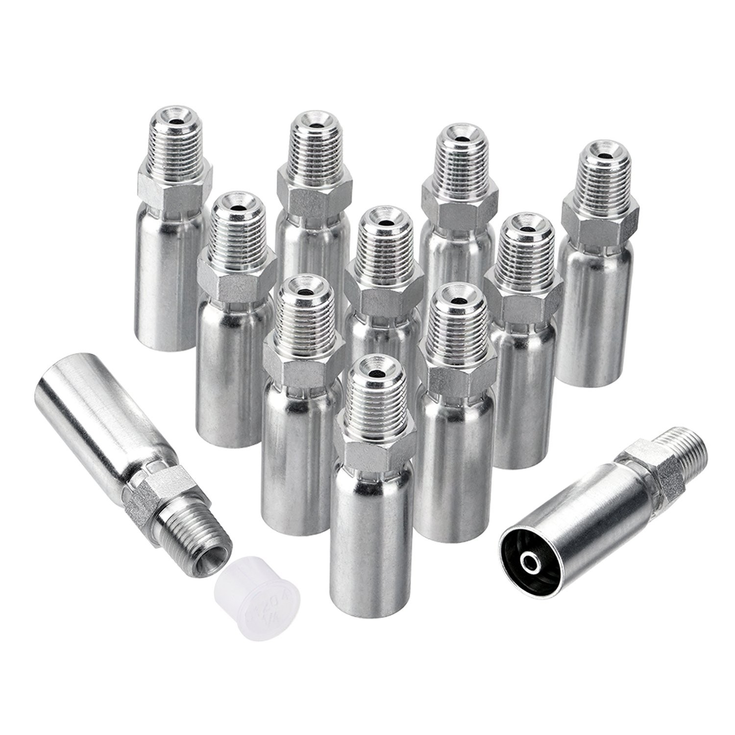 12 Pack Hydraulic Hose Fittings, 1/4″ I.D. Hose X 1/4″ NPTF Male with Protection