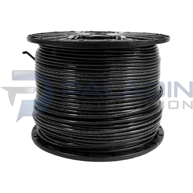 12 AWG Copper Stranded Wire 500′ FT Roll THHN/THWN 600 Volt UL Listed – Black