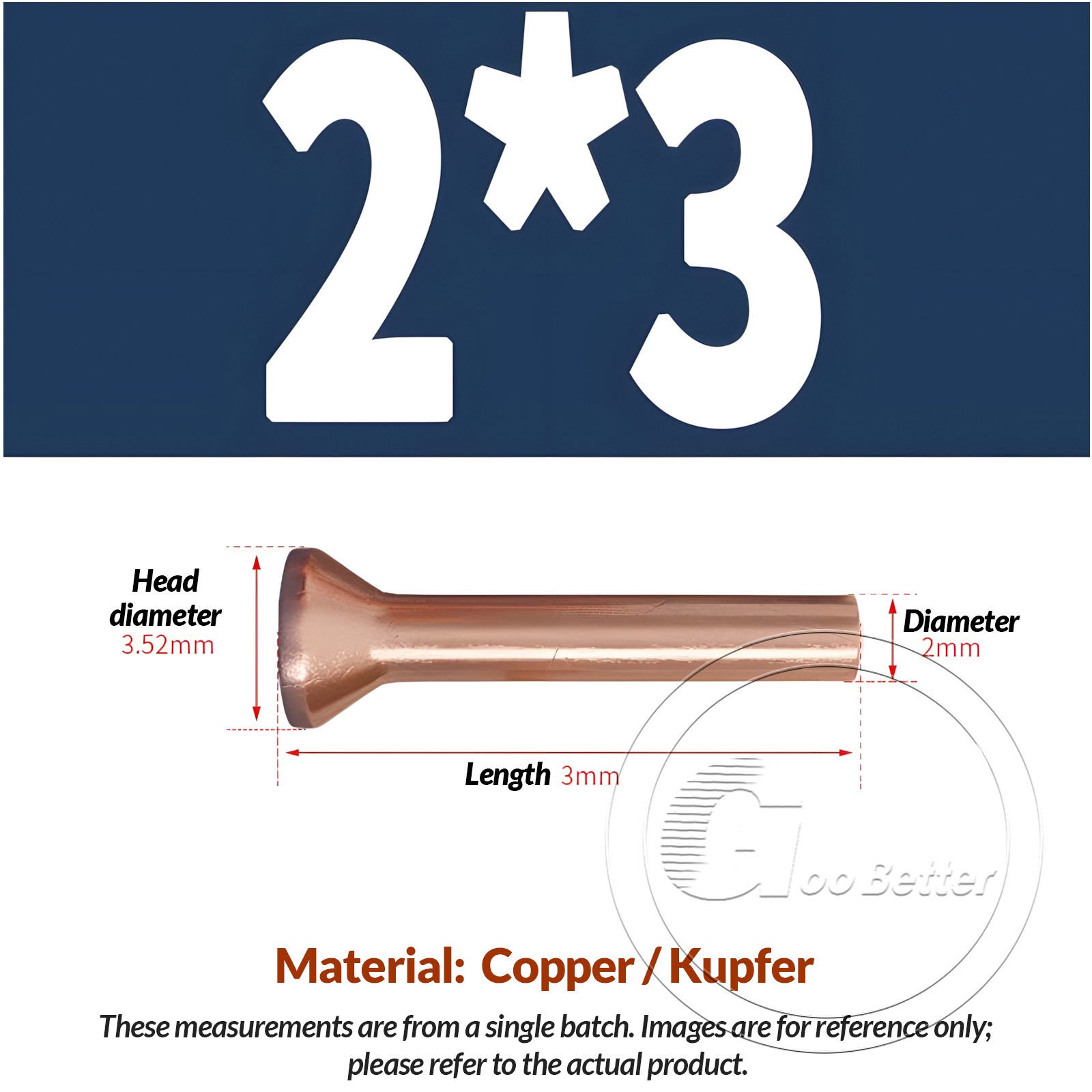 Solid Copper Countersunk Head Rivets 2mm 2.5mm 3mm 4mm 5mm 6mm 8mm DIN 661