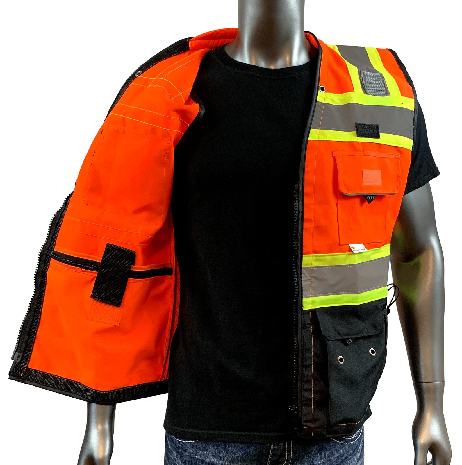 REXZUS (C) Vest Mens Class 2 Black Series Safety Vest With Zipper and Utility Po