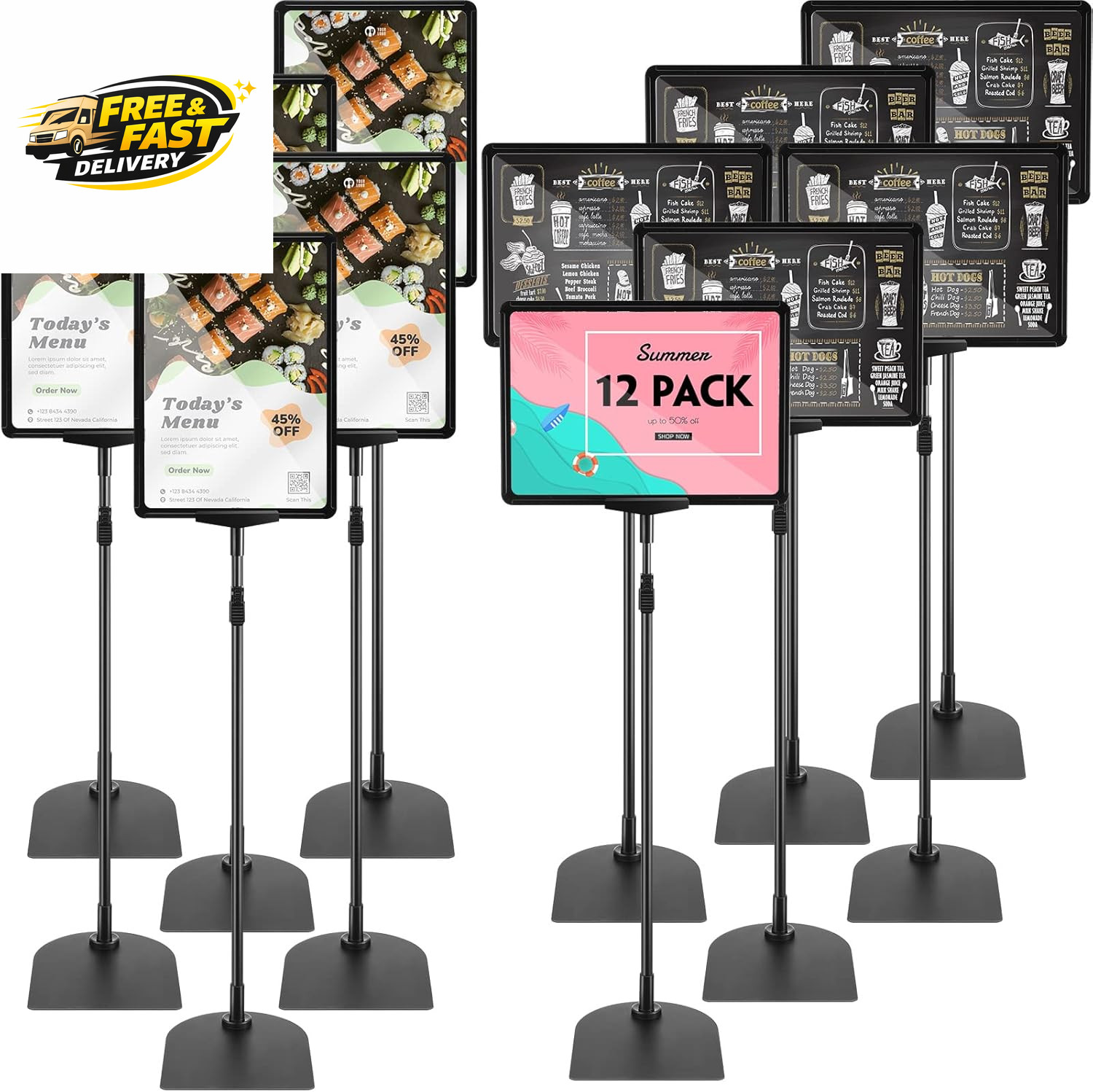 12 Pack Adjustable Poster Stand Holder Floor Standing Display Sign Holder for Ad