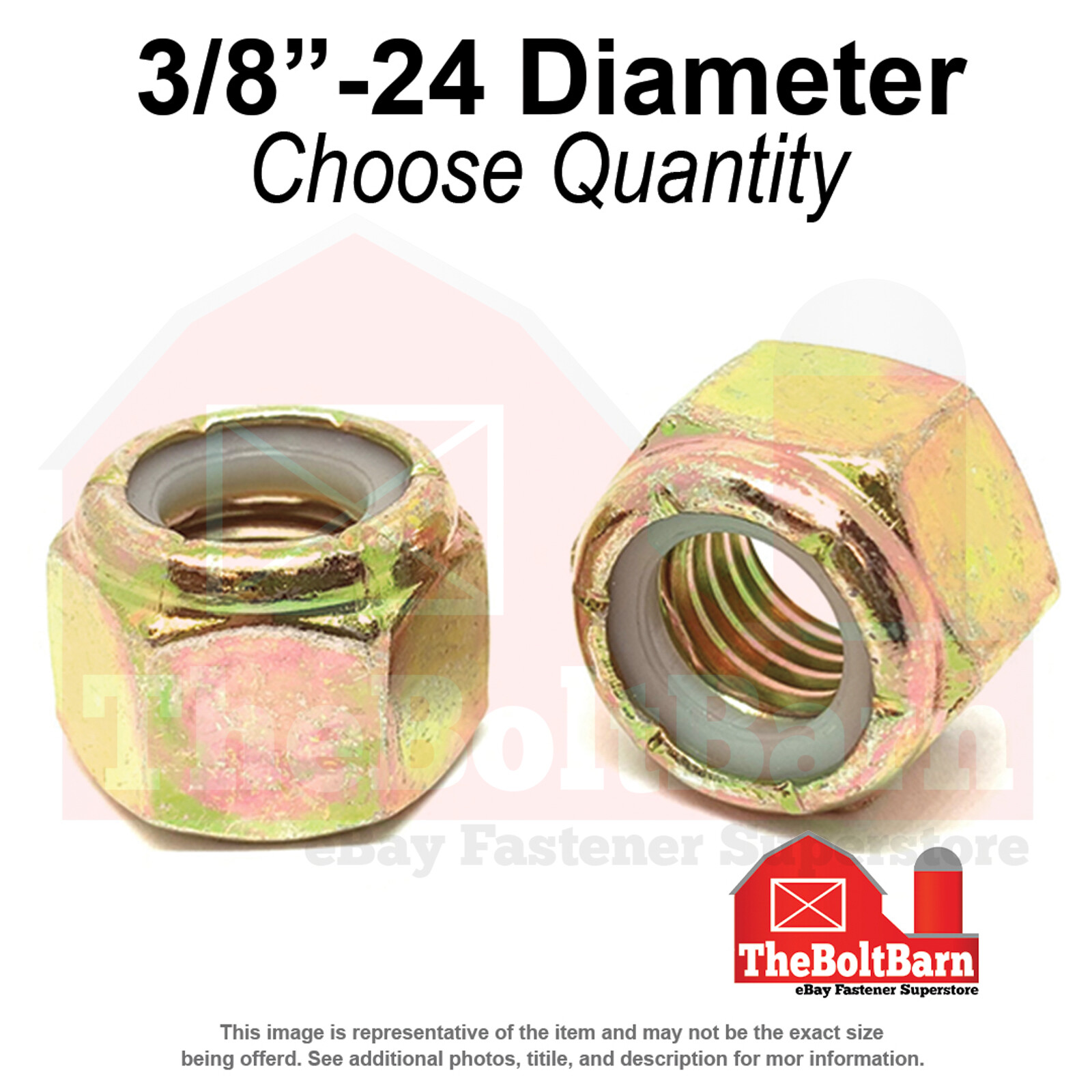 3/8″-24 Grade 8 Nylon Insert Lock Nuts Zinc Yellow Fine Thread (Pick Qty)