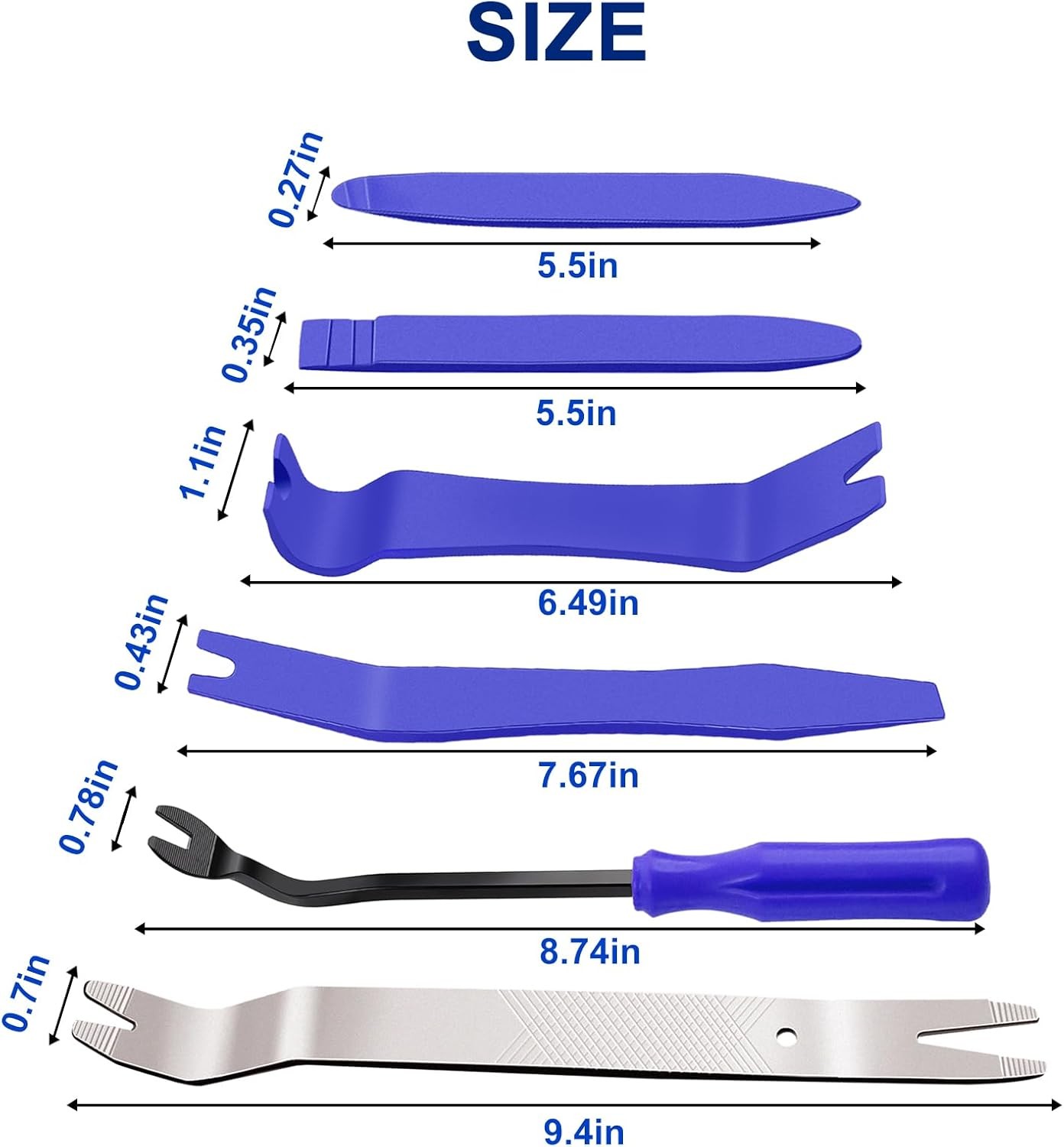 Auto Trim and Door Panel Clip Removal Tool Kit, 6-Piece Plastic an Color: blue