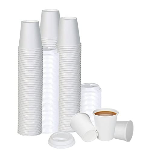 White Disposable Paper Coffee Cups with Lids 8 OZ, 50 Count For Hot Beverages…