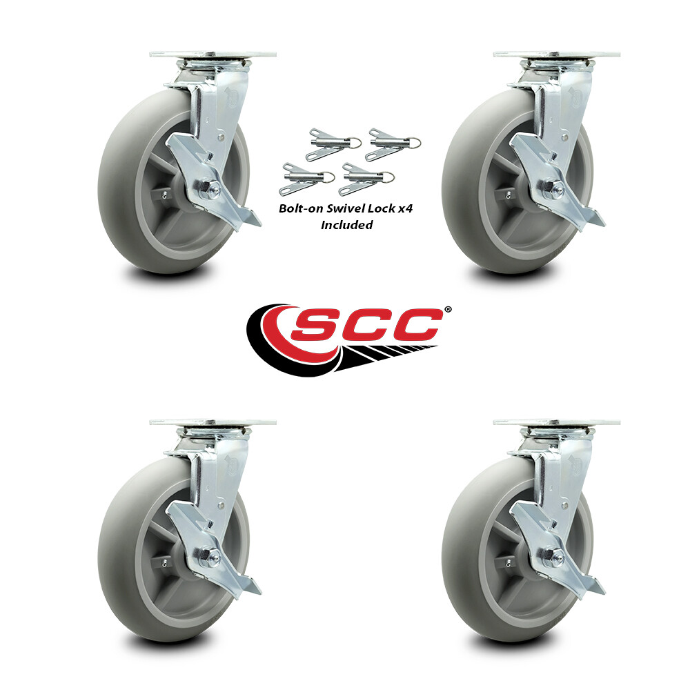 Lavex Lodging Housekeeping Cart Caster Set – 4 Swivel with Brake and Swivel Lock