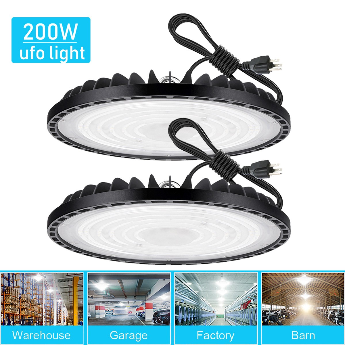 2 Pcs UFO Led High Bay Light 200W Industrial Commercial Warehouse Garage Light
