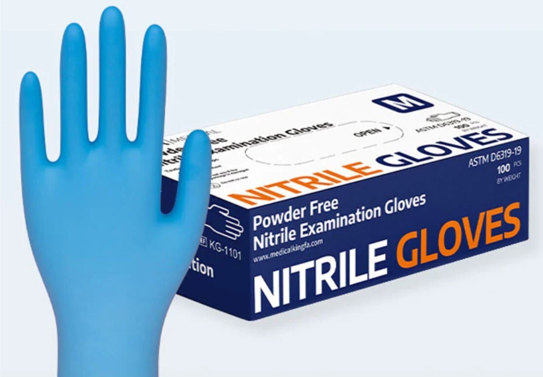 Kingfa Blue Nitrile Medical Gloves FDA Powder & Latex free Alpha American Medica