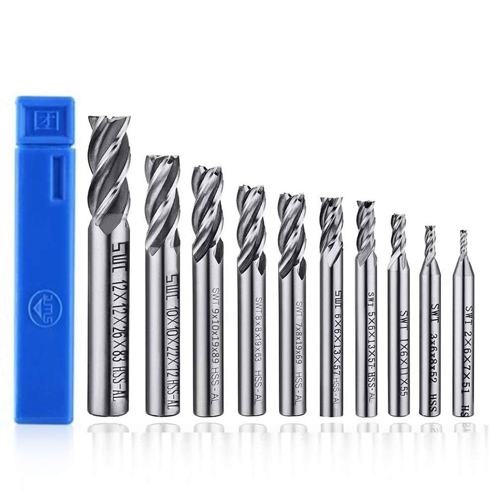 4-Flute End Mill Set, Metric CNC Milling Cutter Drill Bits Router 10Pcs