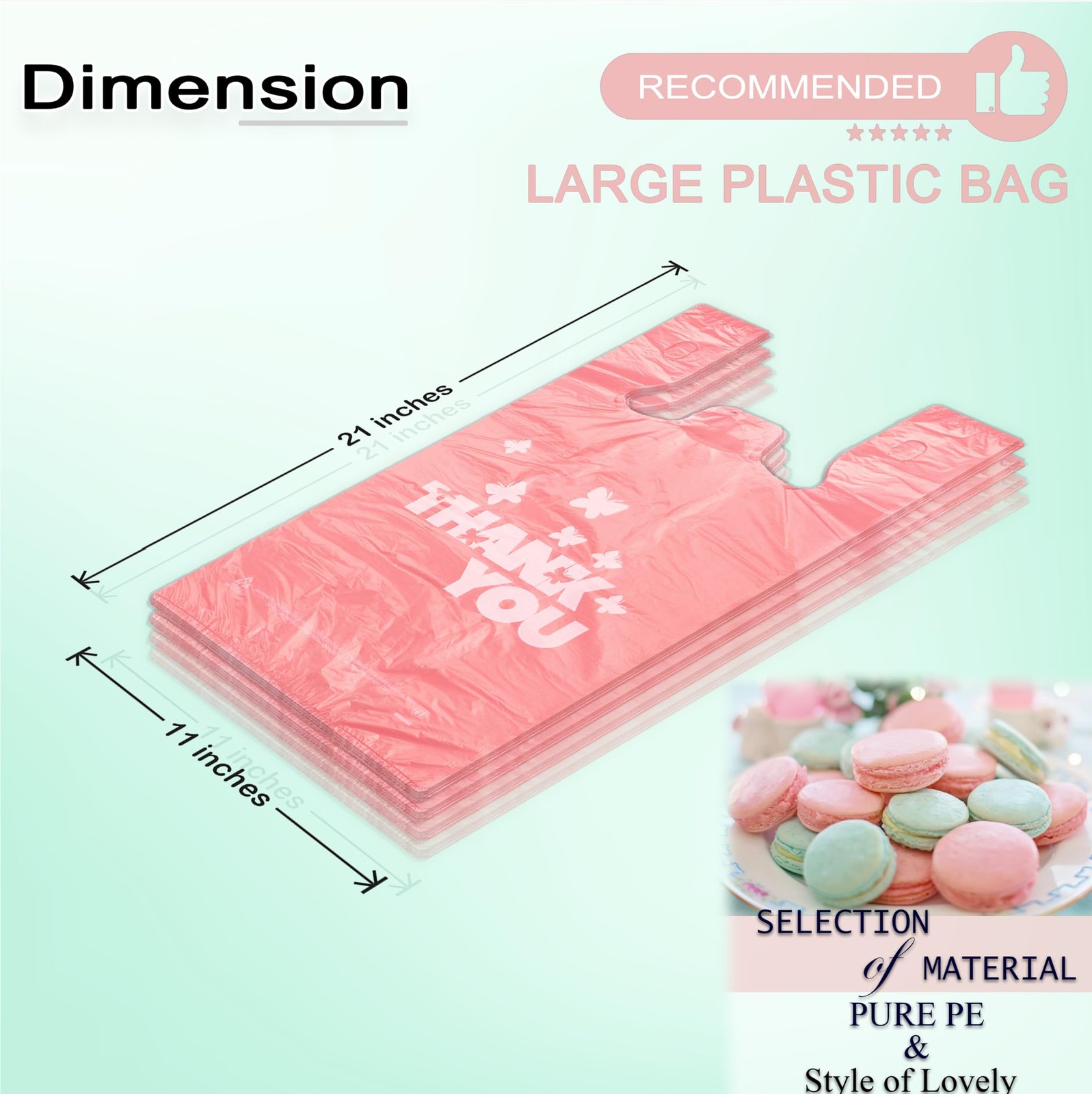 Pink Thank You Bags 100PCS T Shirt Bags Grocery Takeout Retail Bags