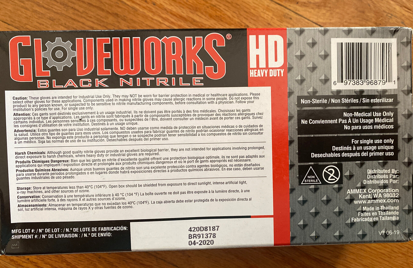 Ammex GloveWorks Black Nitrile Gloves- LARGE 100ct/box- Heavy Duty –