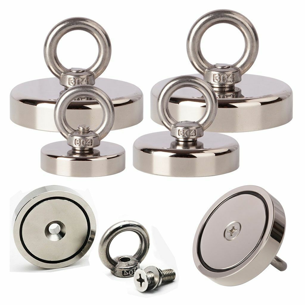 100-1100LB Neodymium Fishing Magnets Pulling Force Super Strong Round Rare Earth