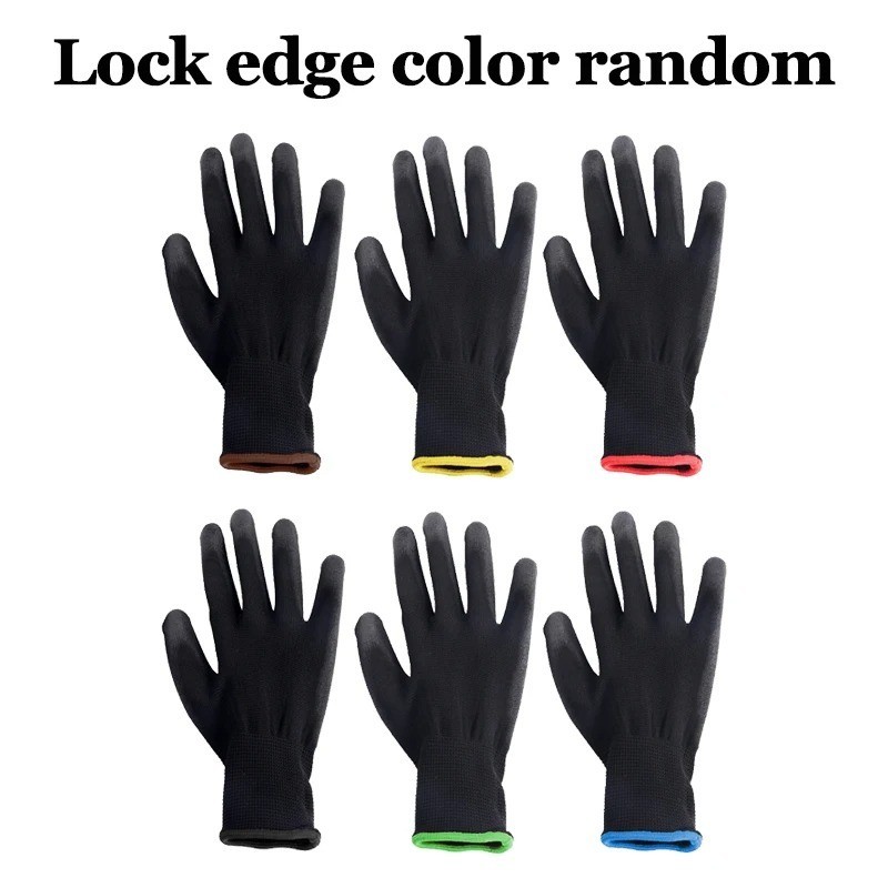 WOLF Ultra-Thin Black Work Gloves Polyurethane Palm Coated Nylon Shell 12 Pairs