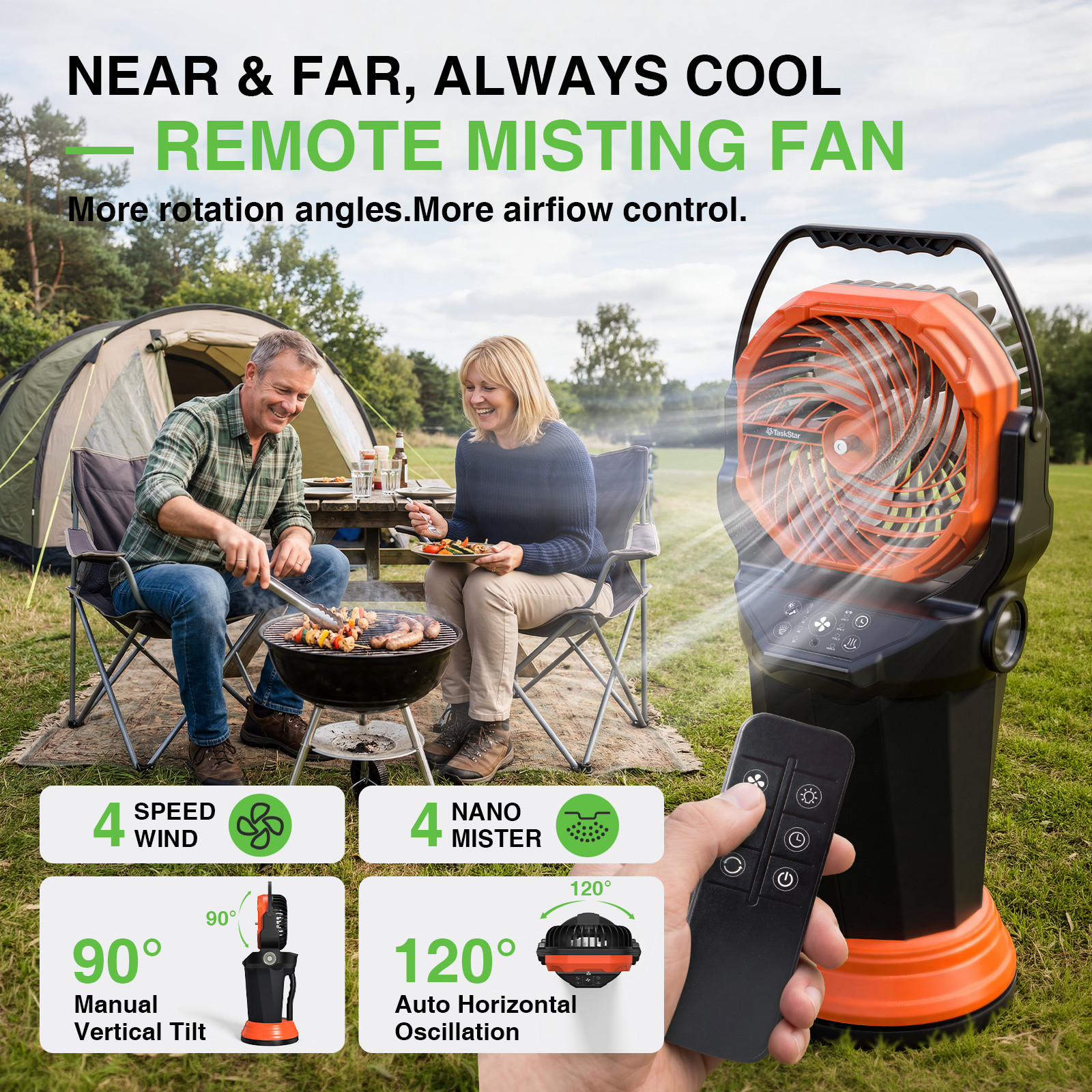 2000ml Tank Portable Misting Fan 33000mAh Rechargeable Battery Powered Cooling