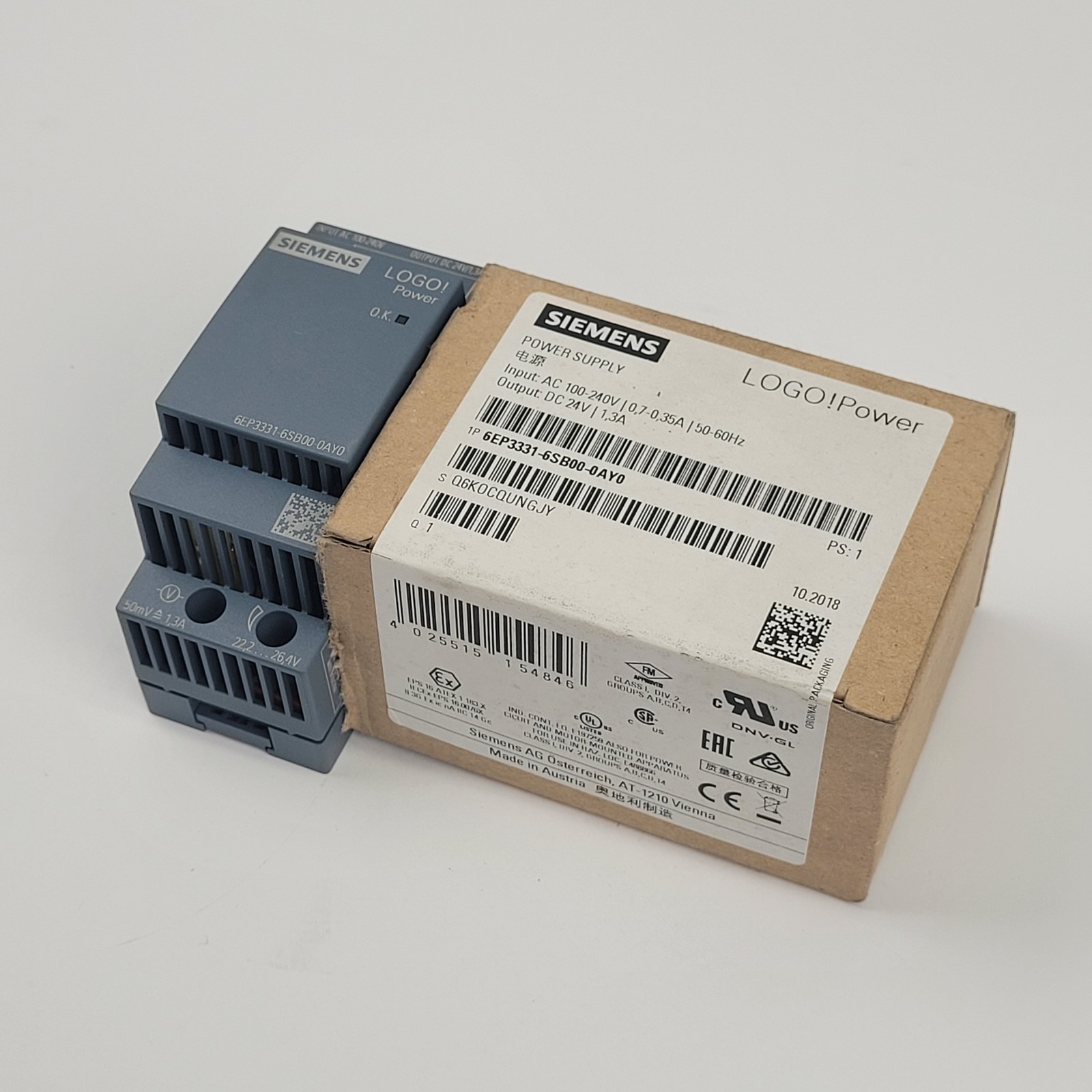 Siemens 6EP3331-6SB00-0AY0 Power Supply, 100-240VAC, 24VDC – NEW