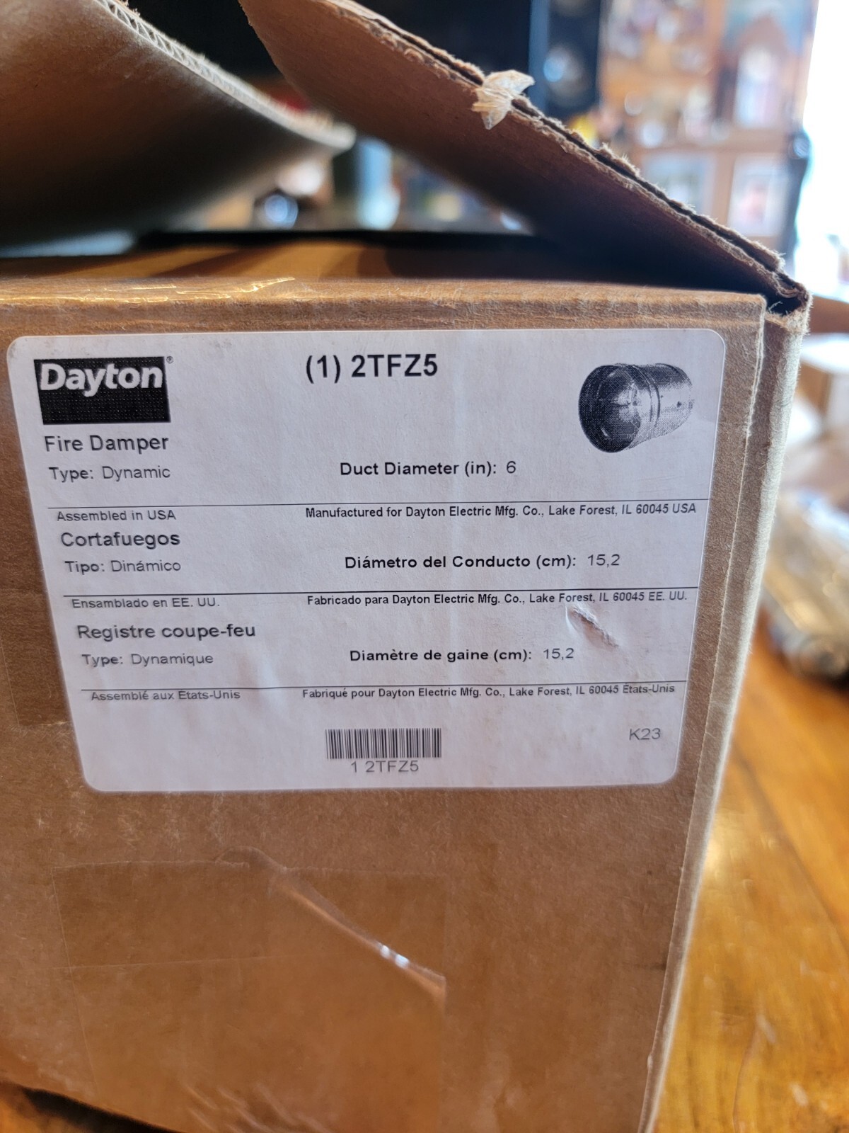 Dayton 2TFZ5 Round Fire Damper,165 Deg F,13-5/8 In. D