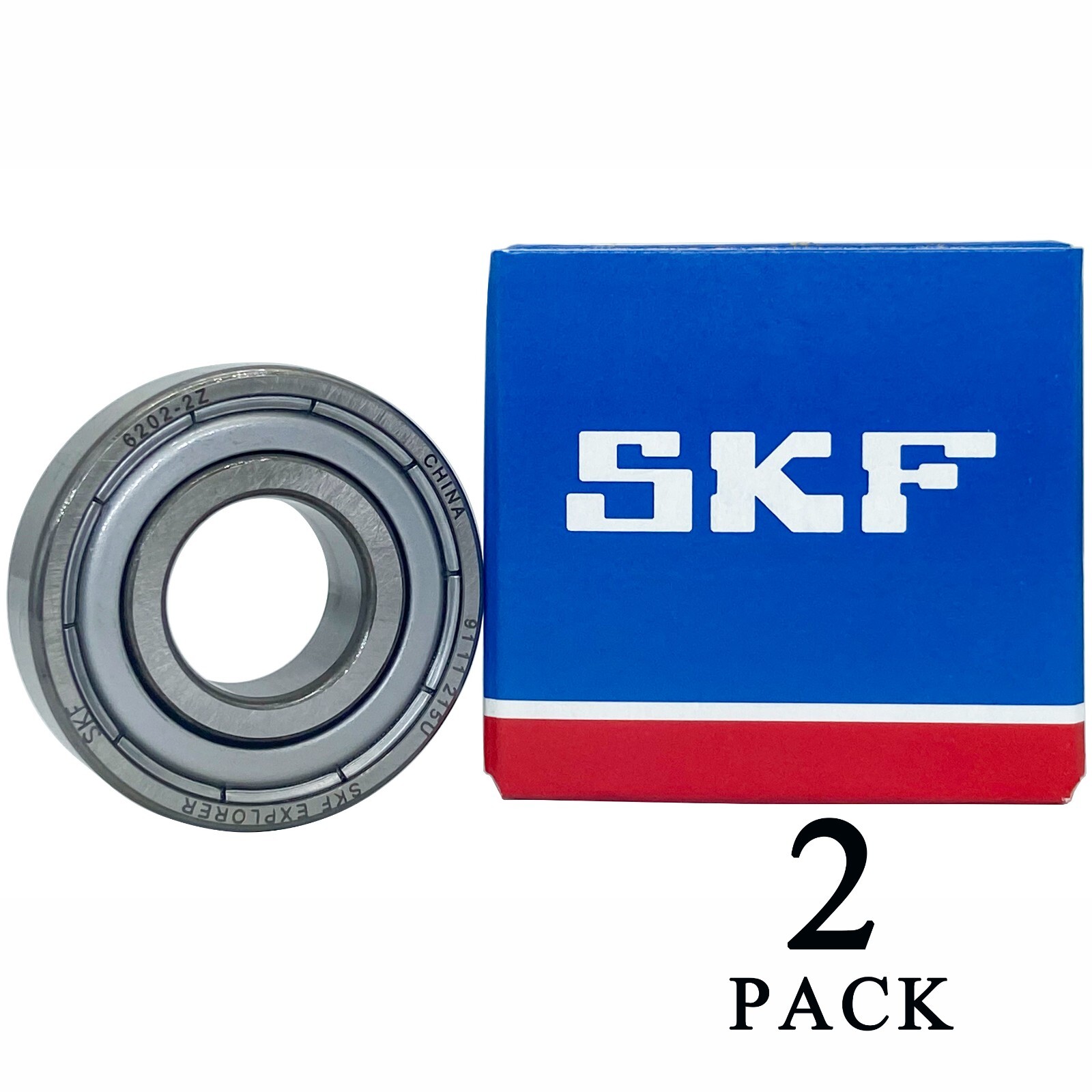 (2 PACK) SKF 6202-2Z 15X35X11MM Double Metal Seal Ball Bearings 6202ZZ