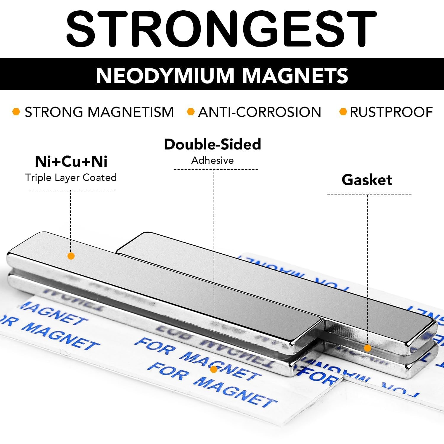 DIYMAG Neodymium Magnets, 6 Pack Strong Magnetic Bar with 60x10x3mm, Silver